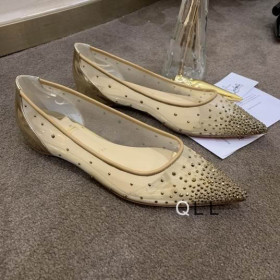 Christian Louboutin Follies Strass Flats Mesh Leather Gold