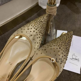 Christian Louboutin Follies Strass Flats Mesh Leather Gold