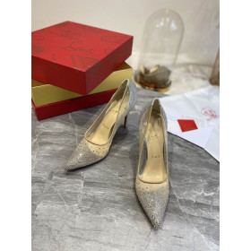 Christian Louboutin Follies Strass Pumps 100mm Glitter Silver