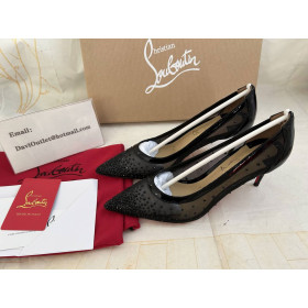 Christian Louboutin Follies Strass Pumps Mesh and Patent Leather Black