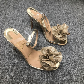 Christian Louboutin Fossiliza Sandals 100mm PVC and Glitter Leather Gold