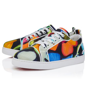 Christian Louboutin Fun Louise Junior Sneakers Men "Flower" Printed Crepe Satin Multicolor