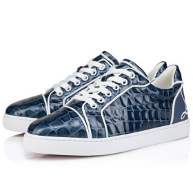 Christian Louboutin Fun Vieira Sneakers Calf Leather With Alligator Embossing Blue