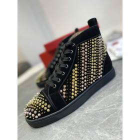 Christian Louboutin Galvalouis Spikes Suede High-Top Sneakers Black