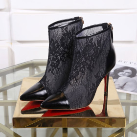 Christian Louboutin Gipsybootie Ankle Boots 90mm Lace Lame Specchio Black