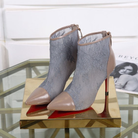 Christian Louboutin Gipsybootie Ankle Boots 90mm Lace Lame Specchio Gray