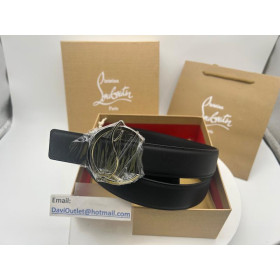Christian Louboutin Gold Belt 35mm Havane/bk/antic Black Leather
