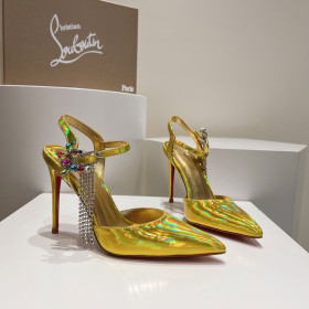 Christian Louboutin Goldina Rain 100mm Pumps Crystal Embellished Patent Gold