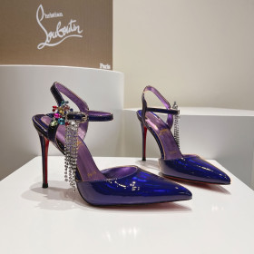 Christian Louboutin Goldina Rain 100mm Pumps Crystal Embellished Patent Purple Blue