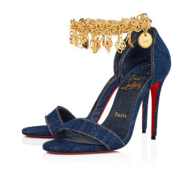 Christian Louboutin Gourmi Sandal 100 mm Denim/gd/lin Denim Tissu