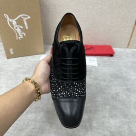 Christian Louboutin Greggo Oxford Calf Leather Rhinestones and Velvet Black