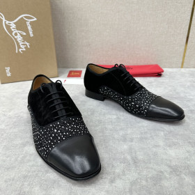 Christian Louboutin Greggo Oxford Calf Leather Rhinestones and Velvet Black