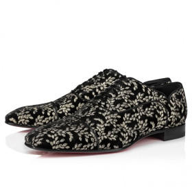 Christian Louboutin Greggy Chick Oxfords Velvet Royal Embroidery Black