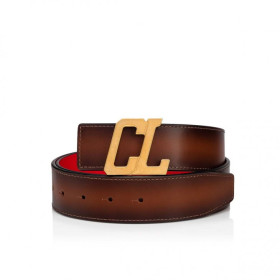 Christian Louboutin Happy Rui Cl Logo Belt 40mm Patinated Calf Leather Havane