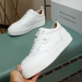 Christian Louboutin Happyrui Spikes Sneakers Calf Leather Sneakers White