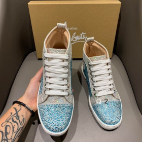 Christian Louboutin High Top Sneakers Strass Embellished Blue