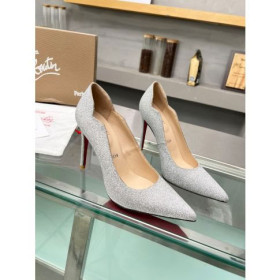 Christian Louboutin Hot Chick Pumps 100mm Glittered Calf Leather Silver
