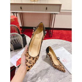 Christian Louboutin Hot Chick Pumps 100mm Patent and Calf Hair Leopard Print Brown
