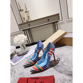 Christian Louboutin Hot Chick Pumps 100mm Striped Grand Bain Swimming Pool Patent Multicolor
