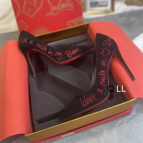 Christian Louboutin Hottie Walkie Pumps 100mm 'Walk a Mile in My Shoe' Veau Velours Black