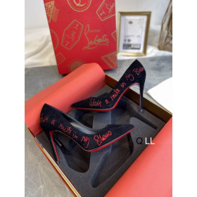 Christian Louboutin Hottie Walkie Pumps 100mm 'Walk a Mile in My Shoe' Veau Velours Black