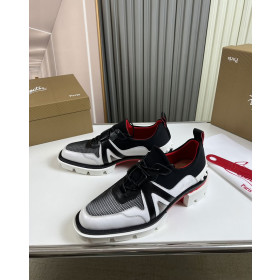Christian Louboutin Hybribri Flat Derby Shoes Calf Leather and Mesh White Black