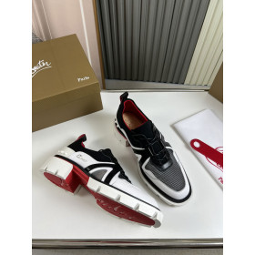 Christian Louboutin Hybribri Flat Derby Shoes Calf Leather and Mesh White Black