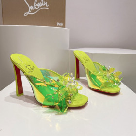 Christian Louboutin Iridescent Leather Mule Sandals 100Mm TPU Fluo Yellow