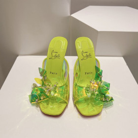 Christian Louboutin Iridescent Leather Mule Sandals 100Mm TPU Fluo Yellow