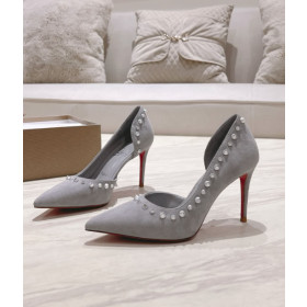 Christian Louboutin Iriza Pumps Spikes 100mm Veau Velours Gray
