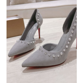 Christian Louboutin Iriza Pumps Spikes 100mm Veau Velours Gray
