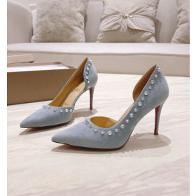Christian Louboutin Iriza Pumps Spikes 100mm Veau Velours Light Blue