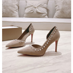 Christian Louboutin Iriza Pumps Spikes 100mm Veau Velours Powder