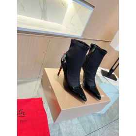 Christian Louboutin Jessie Booty Joli 100 mm Patent Satin Crystal Embellished Black