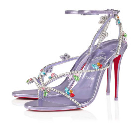 Christian Louboutin Joli Queen Sandals 100mm Strass Embellished Lilac Smoke