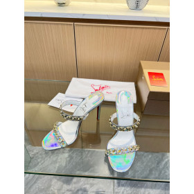 Christian Louboutin Just Chain 85mm Sandals Iridescent Leather Silver