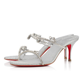 Christian Louboutin Just Queen 70 Mm Mules Glitter Calf Leather Silver