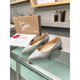 Christian Louboutin Kate Ballerina Flats Glitter Calf Leather Silver