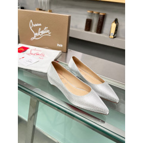 Christian Louboutin Kate Ballerina Flats Sequin Fabric Silver
