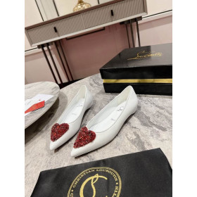 Christian Louboutin KATE LOVE Flat with Crystal Strass Heart Nappa White
