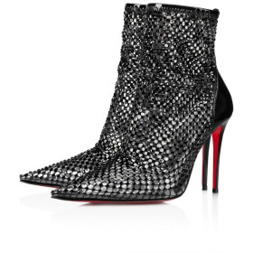 Christian Louboutin Kate Max Booty Mesh Strass 100 Mm Mesh Squared And Patent Leather Black