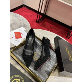 Christian Louboutin Kate Perforated Pointed Toe Leather 85MM Pumps Black