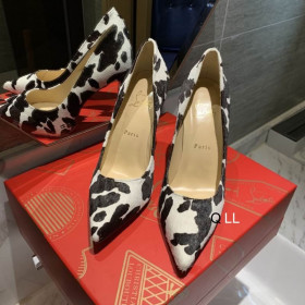 Christian Louboutin Kate Pumps 100mm Satin Cow Printed White Black
