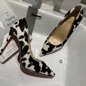 Christian Louboutin Kate Pumps 100mm Satin Cow Printed White Black