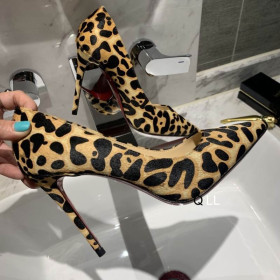 Christian Louboutin Kate Pumps 100mm Satin Leopard Printed Brown