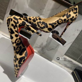 Christian Louboutin Kate Pumps 100mm Satin Leopard Printed Brown