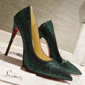 Christian Louboutin Kate Strass Degrade Pumps 100mm Suede Green
