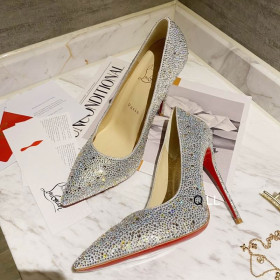 Christian Louboutin Kate Strass Degrade Pumps 100mm Suede Silver