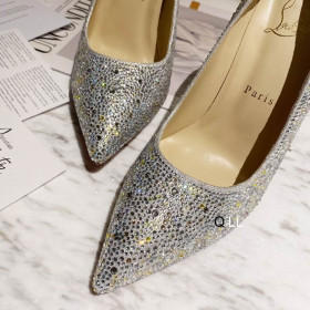 Christian Louboutin Kate Strass Degrade Pumps 100mm Suede Silver