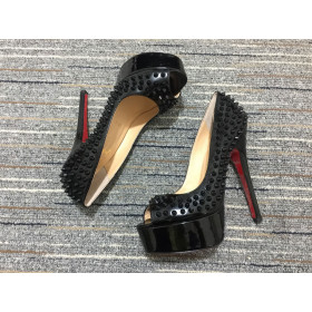 Christian Louboutin Lady Peep Spikes Platform Pumps 150mm Patent Leather Black